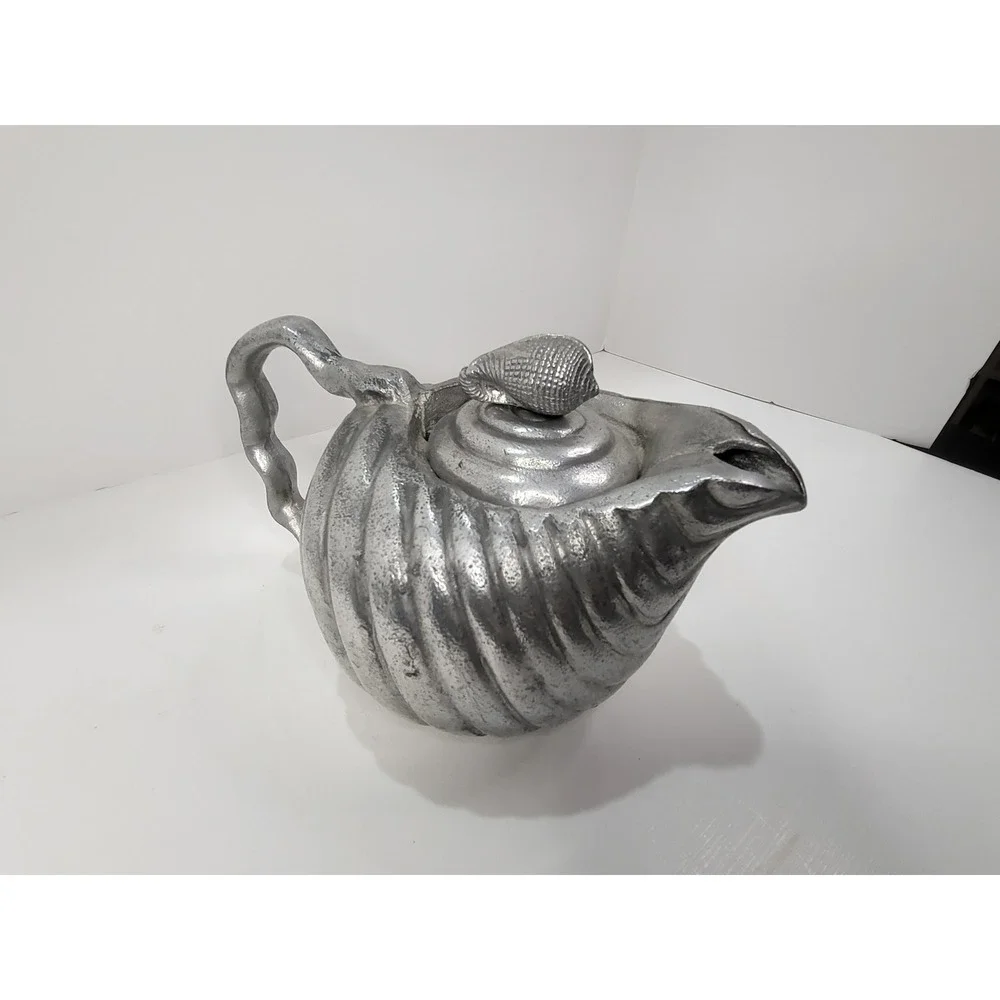 Vintage 1976 Arthur Court Cast Aluminum Clam and Nauticle Tea Pot Set